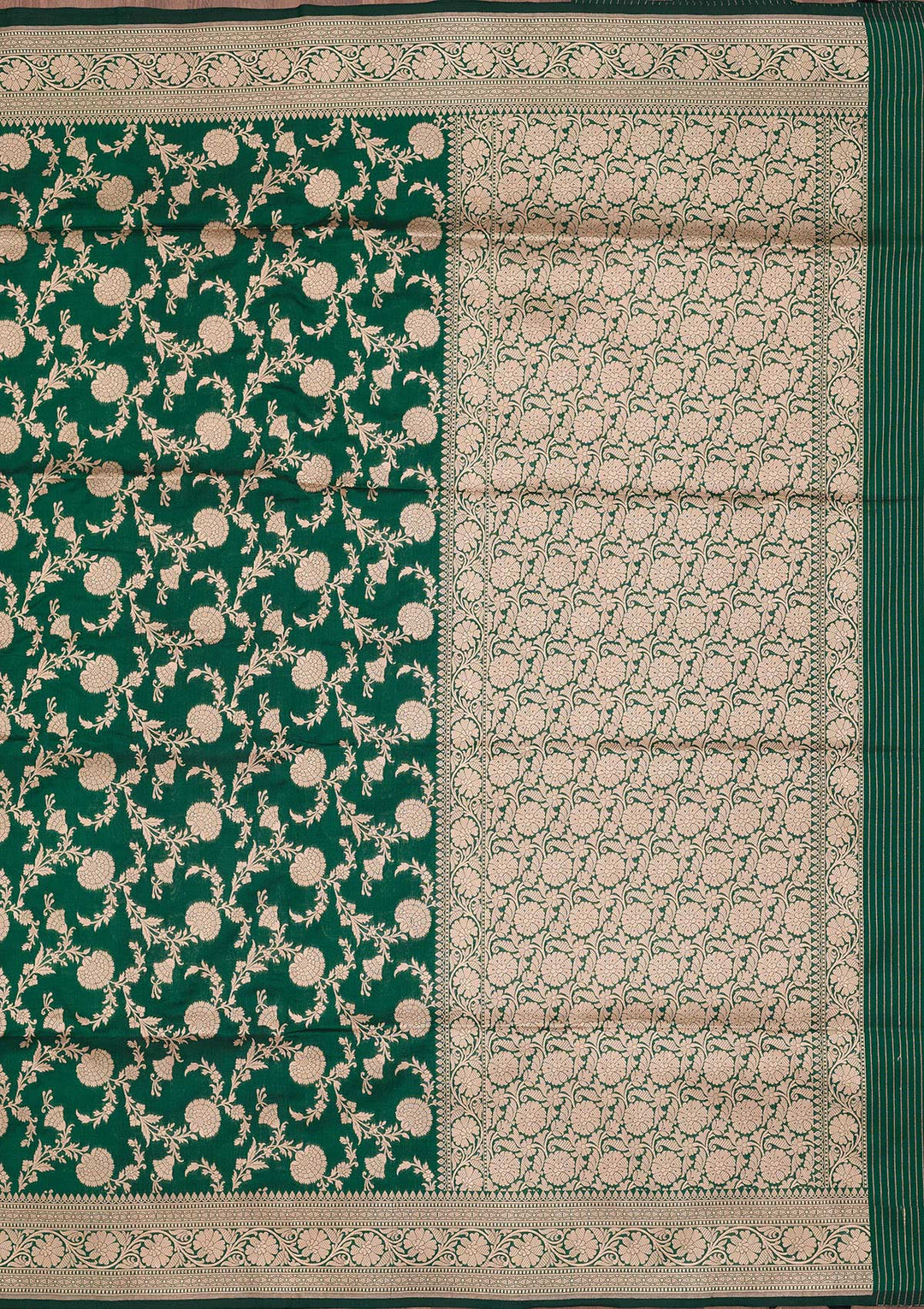 Bottle Green Zariwork Pure Silk Saree-koskii