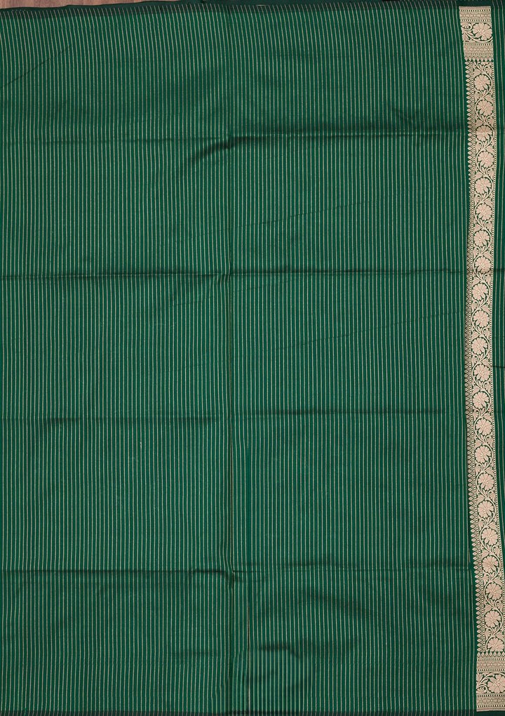 Bottle Green Zariwork Pure Silk Saree-koskii