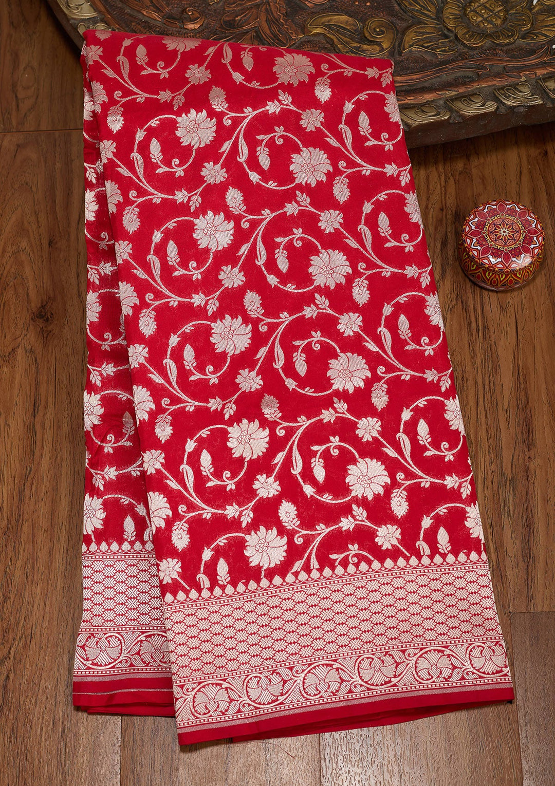 Red Zariwork Pure Silk Saree-koskii
