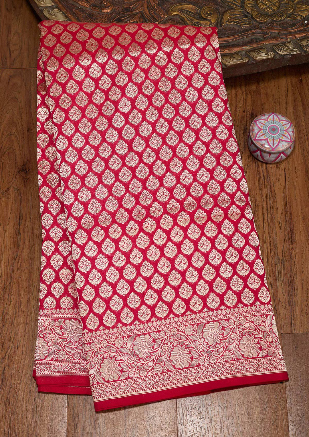 Red Zariwork Pure Silk Saree-koskii