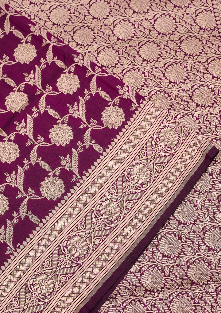 Wine Zariwork Pure Silk Saree-koskii