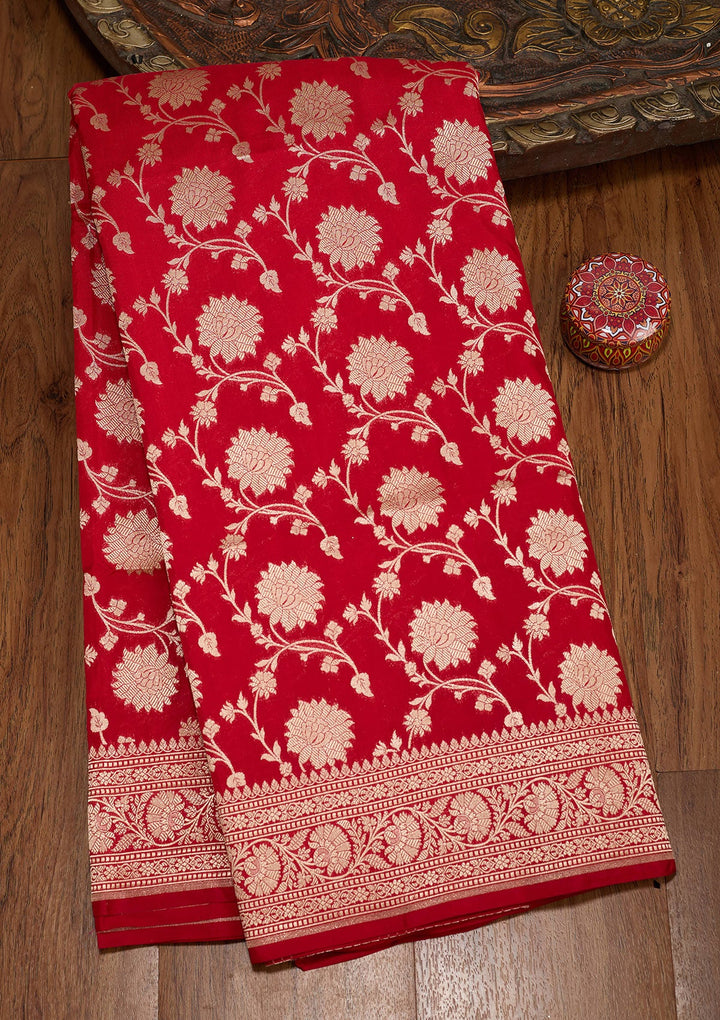 Red Zariwork Pure Silk Saree-koskii