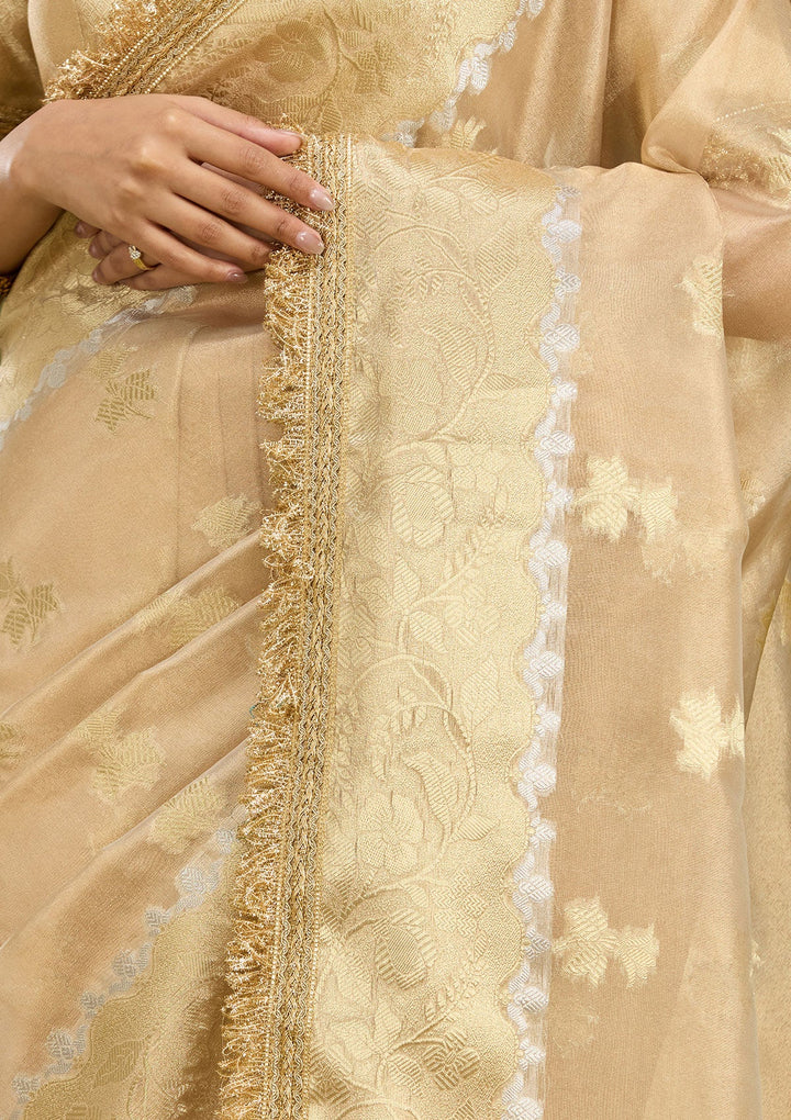 Beige Zariwork (Gold) Tissue Silk Saree