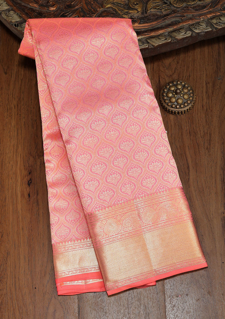 Peach Zariwork Pure Silk Saree