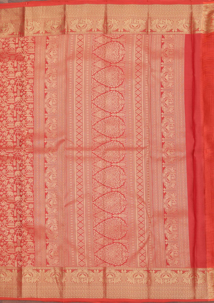 Red Zariwork Pure Silk Saree-koskii