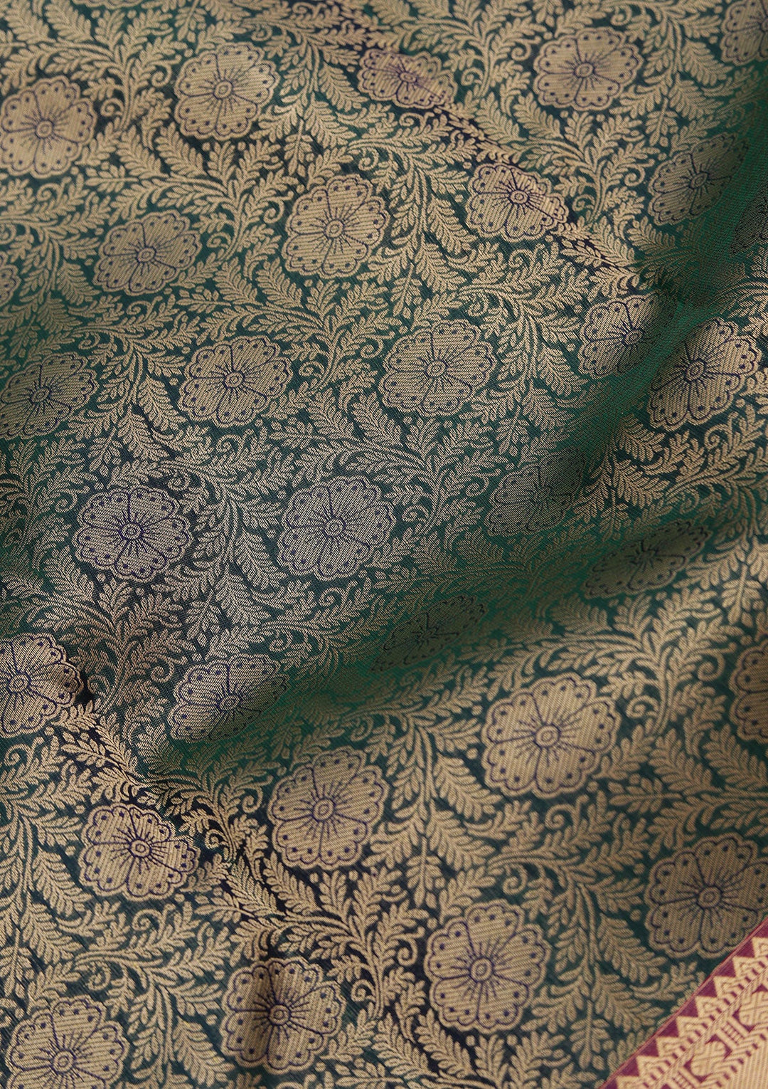 Bottle Green Zariwork Pure Silk Saree-koskii