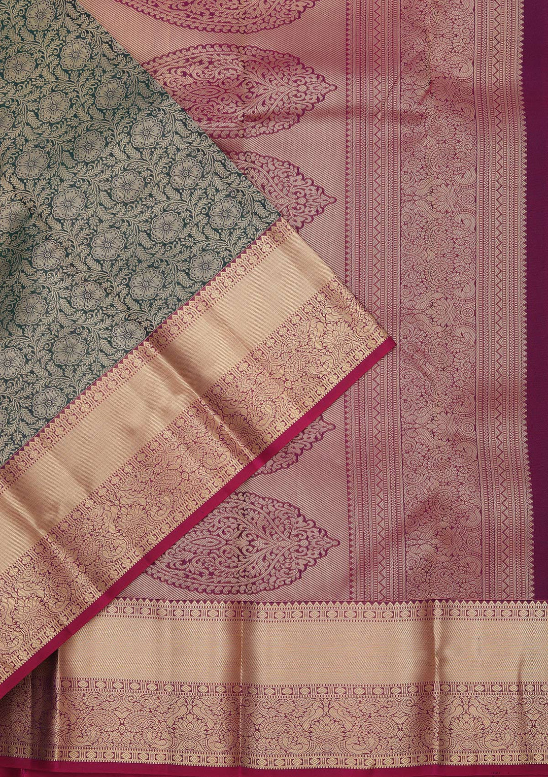 Bottle Green Zariwork Pure Silk Saree-koskii