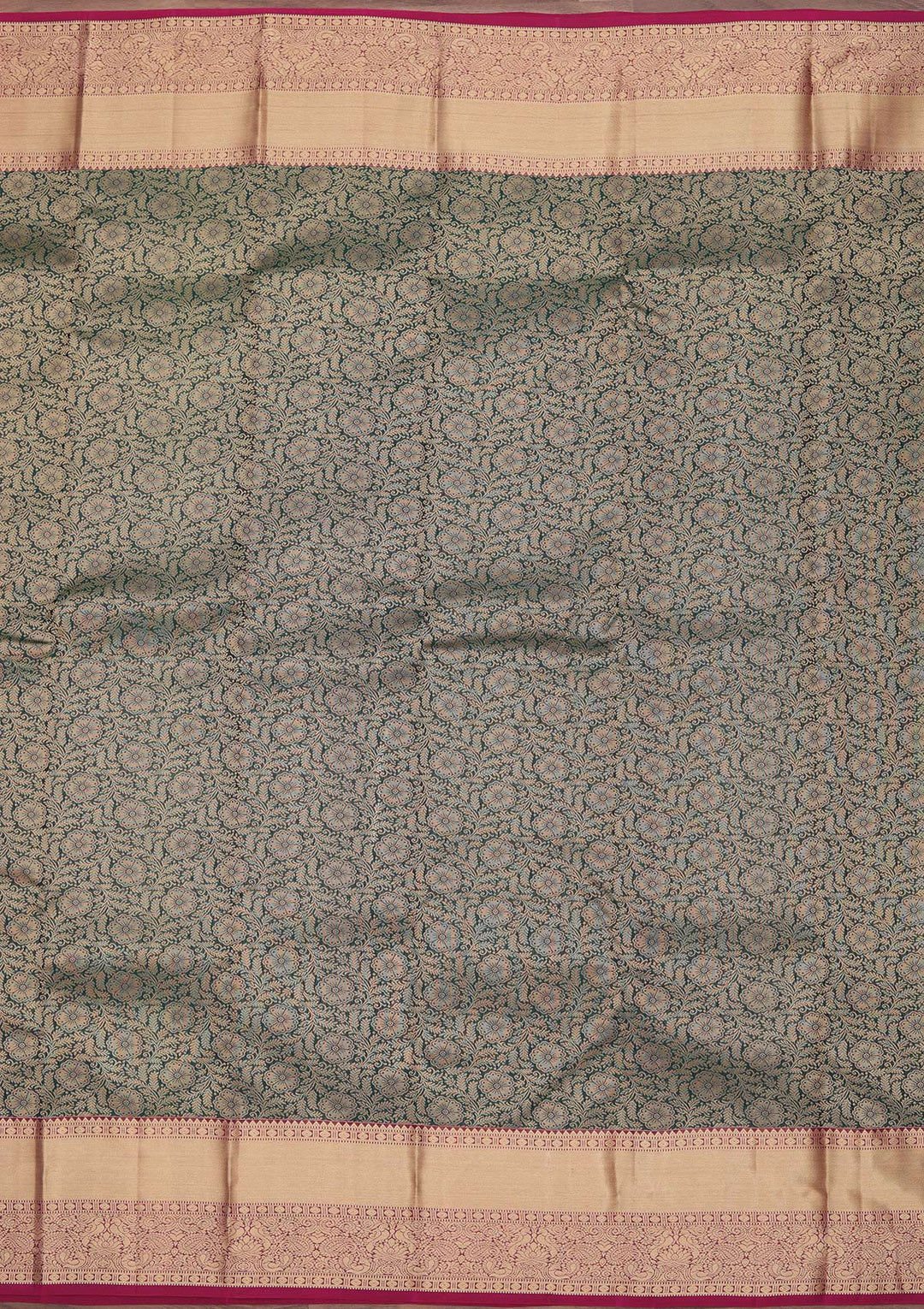 Bottle Green Zariwork Pure Silk Saree-koskii