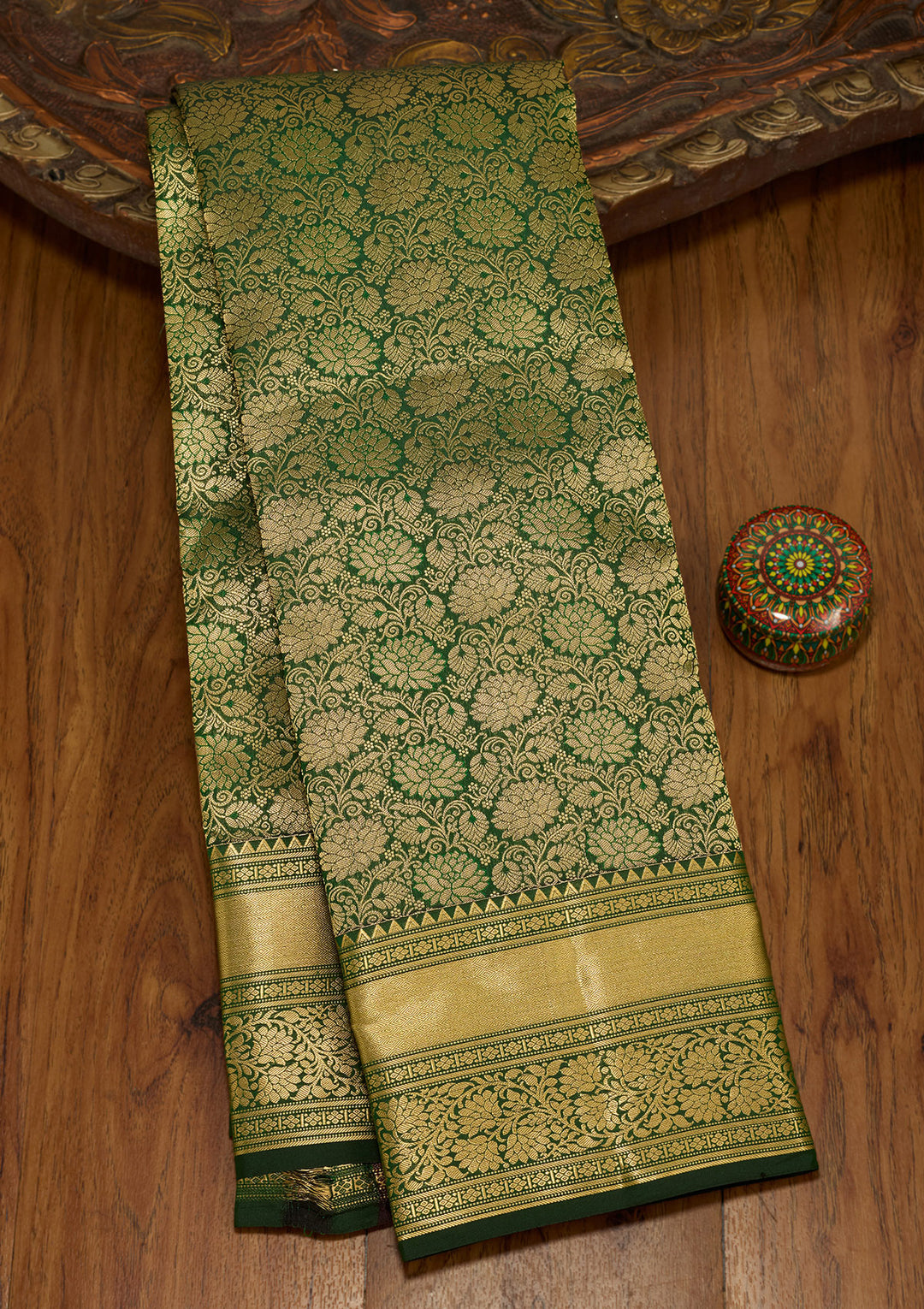 Bottle Green Zariwork (Gold) Silk Silk Saree
