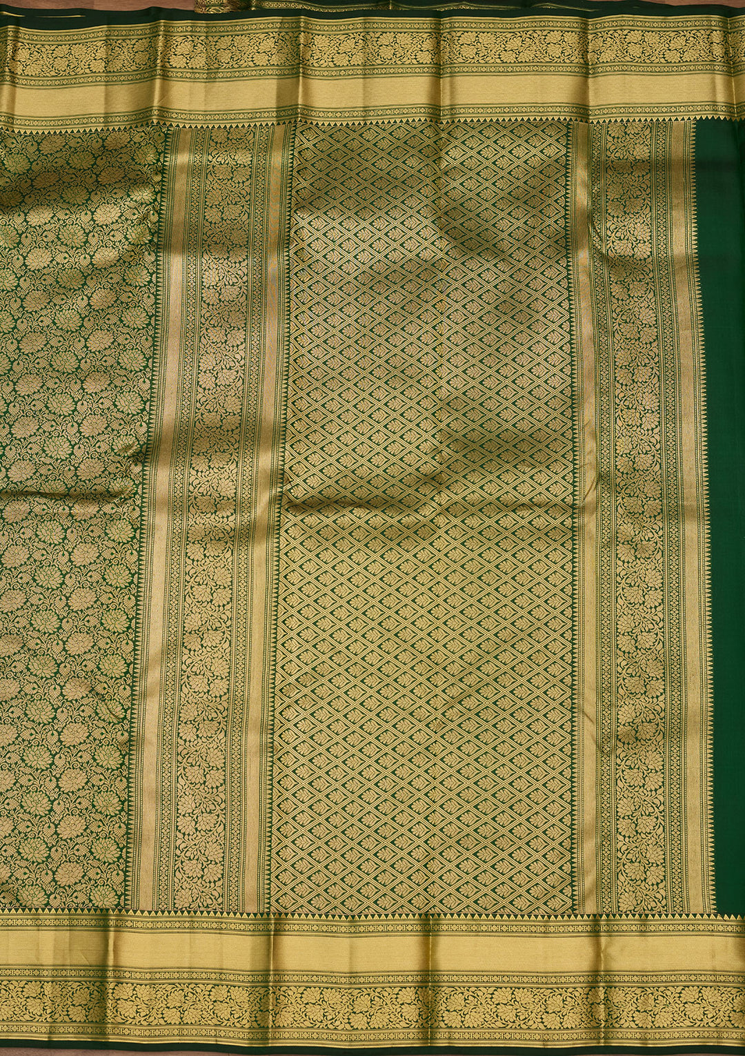 Bottle Green Zariwork (Gold) Silk Silk Saree