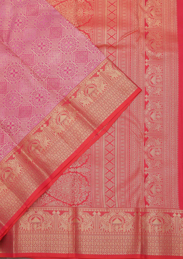 Onion Pink Zariwork Pure Silk Saree