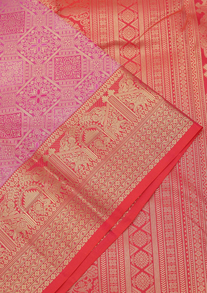 Onion Pink Zariwork Pure Silk Saree