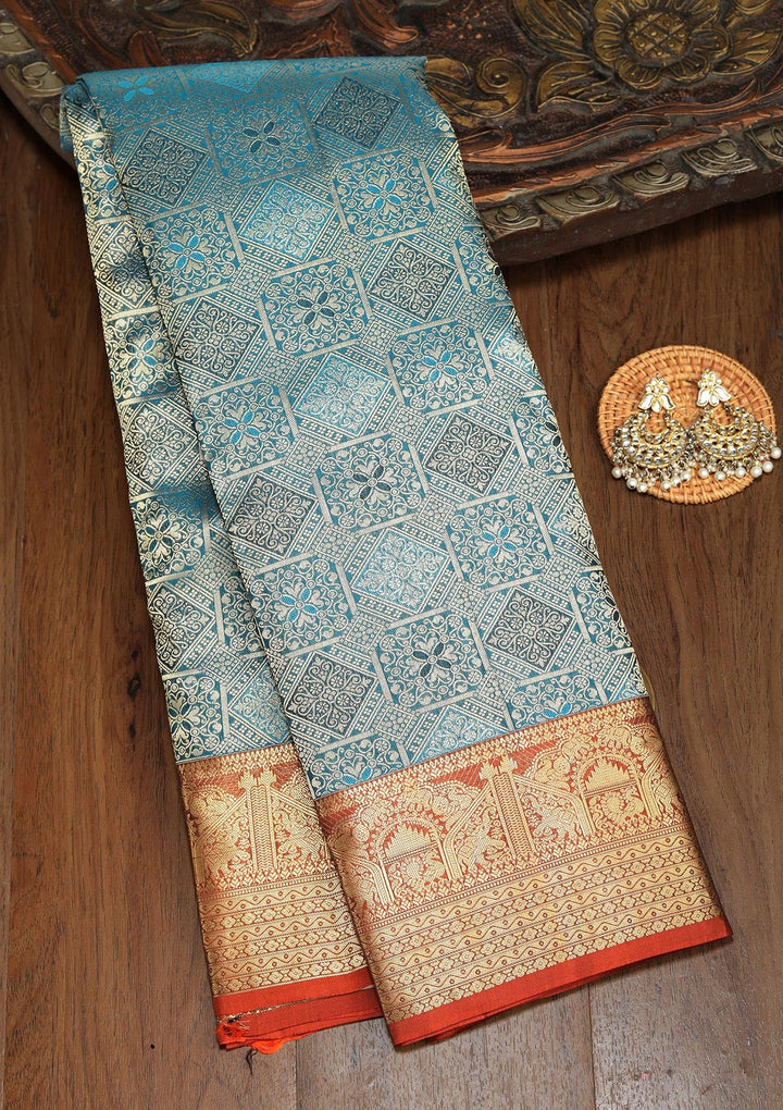 Peacock Green Zariwork Pure Silk Saree-koskii