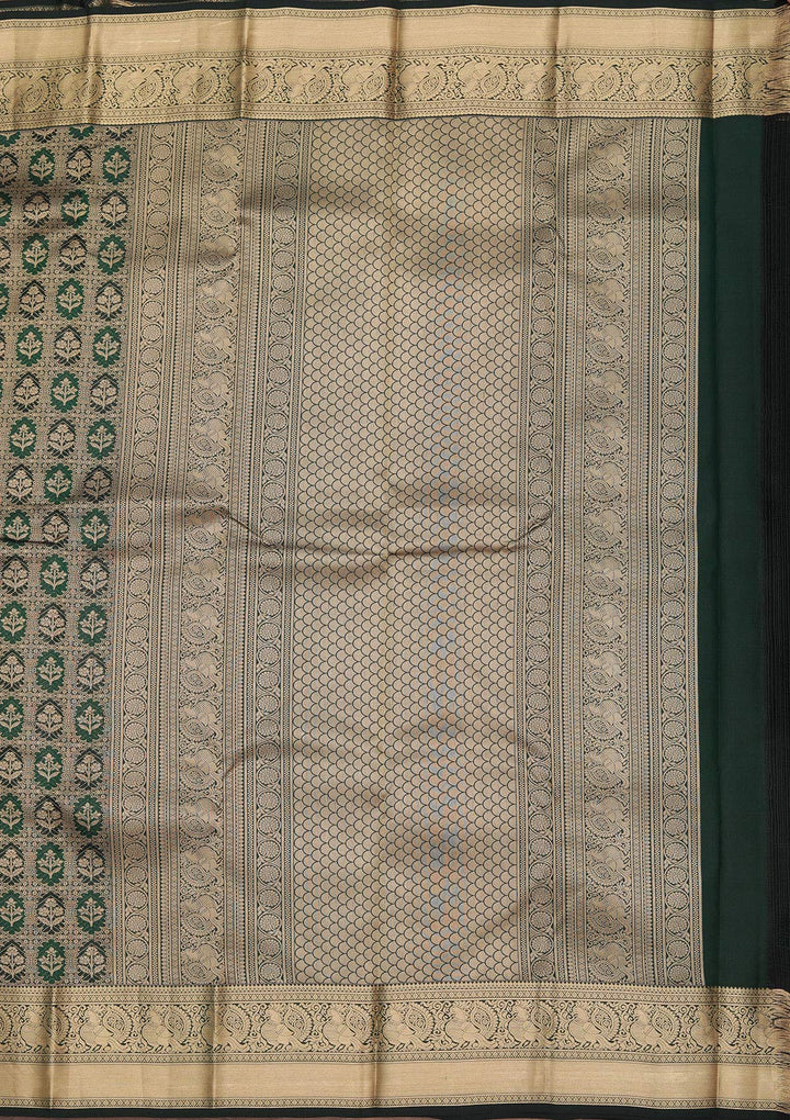 Bottle Green Zariwork Pure Silk Saree-koskii