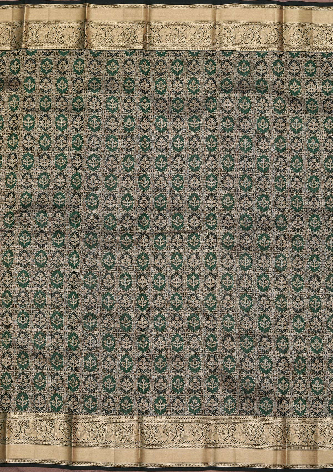 Bottle Green Zariwork Pure Silk Saree-koskii