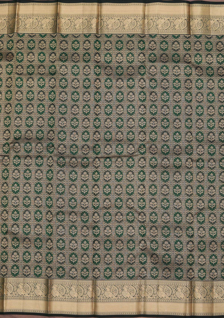 Bottle Green Zariwork Pure Silk Saree-koskii