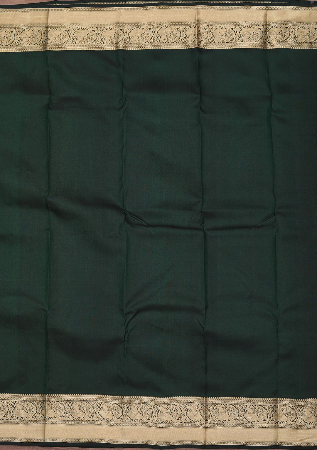 Bottle Green Zariwork Pure Silk Saree-koskii