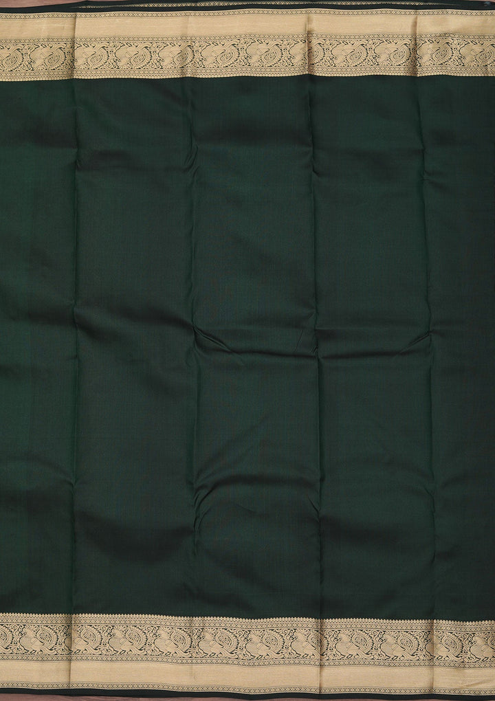 Bottle Green Zariwork Pure Silk Saree-koskii