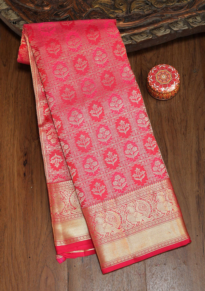 Rani Pink Zariwork Pure Silk Saree