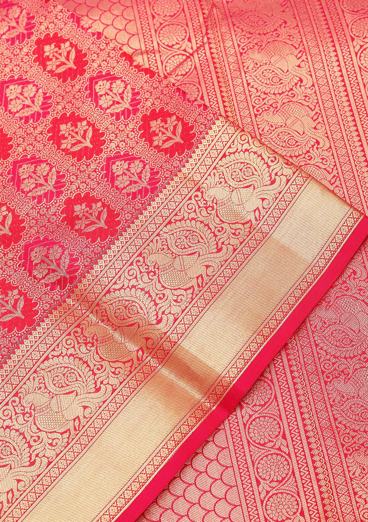 Rani Pink Zariwork Pure Silk Saree