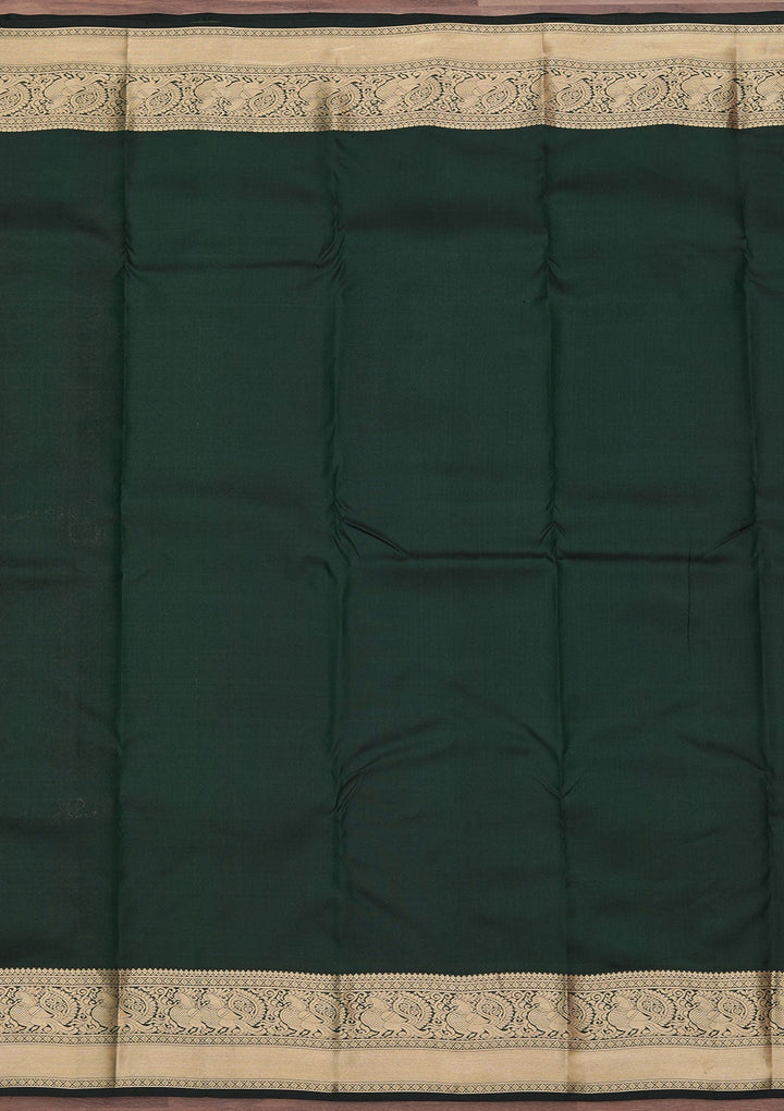 Bottle Green Zariwork Pure Silk Saree