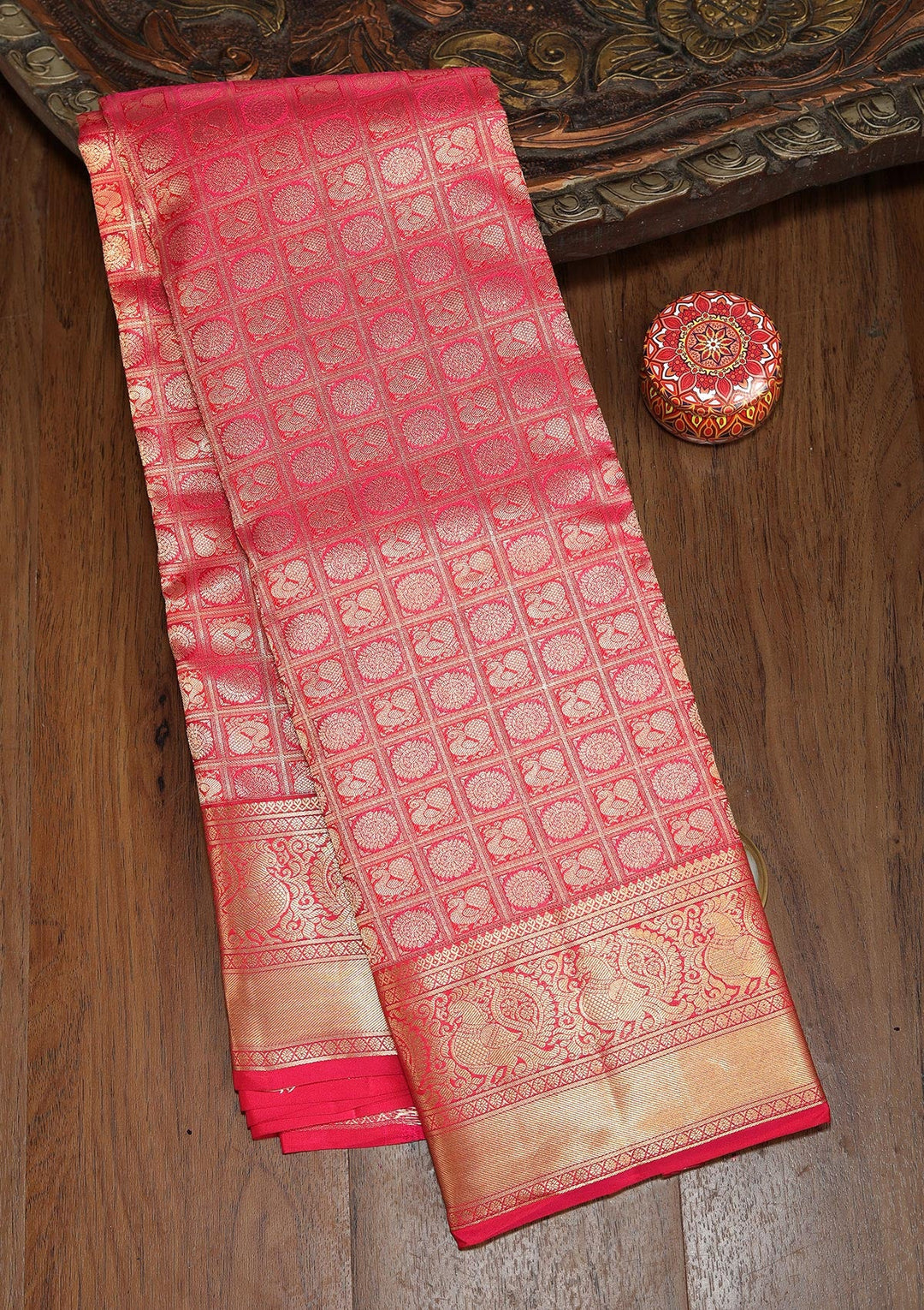 Red Zariwork Pure Silk Saree-koskii
