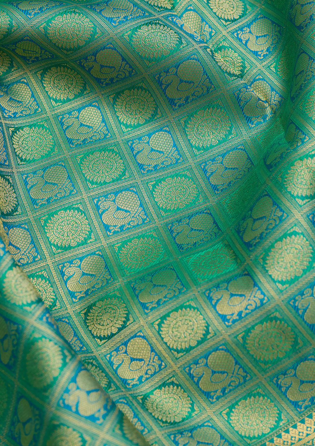 Sea Green Zariwork (Gold) Silk Silk Saree