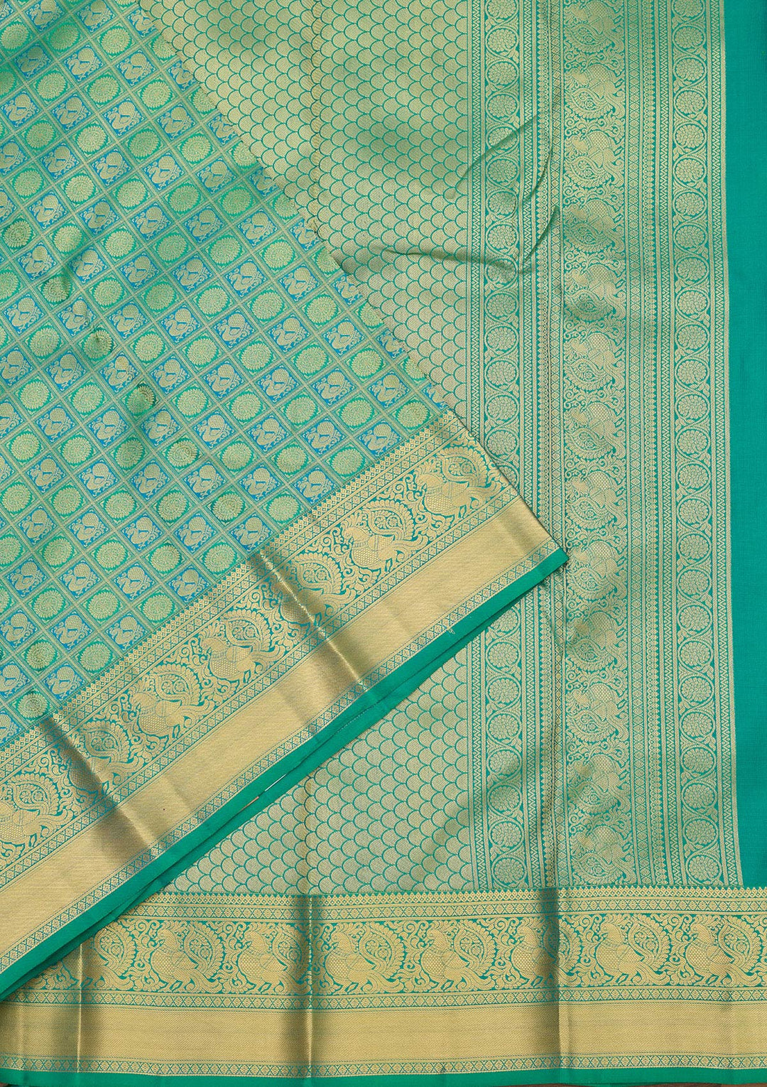 Sea Green Zariwork (Gold) Silk Silk Saree