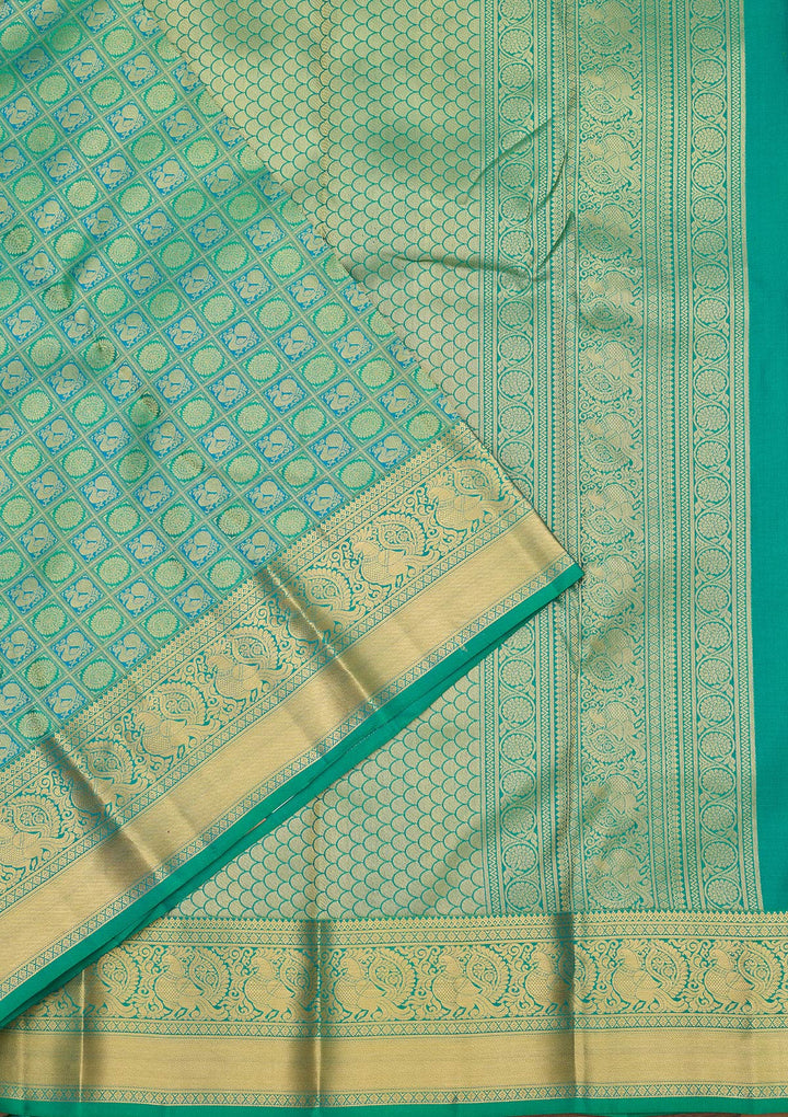 Sea Green Zariwork (Gold) Silk Silk Saree