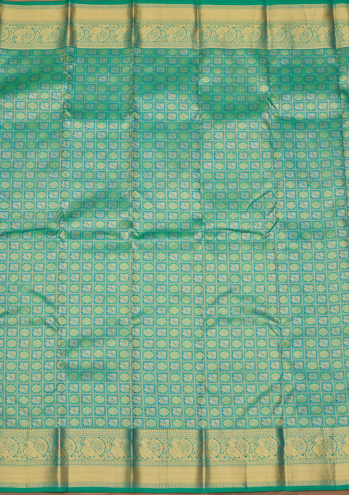 Sea Green Zariwork (Gold) Silk Silk Saree