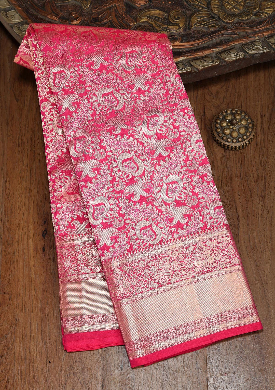 Rani Pink Zariwork Pure Silk Saree
