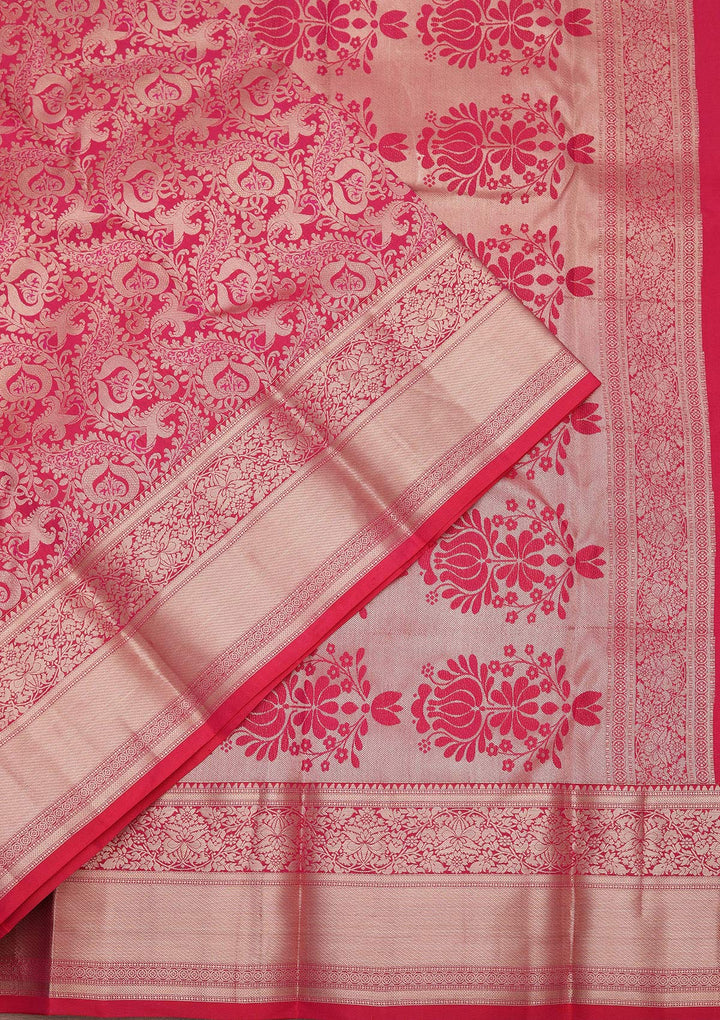 Rani Pink Zariwork Pure Silk Saree