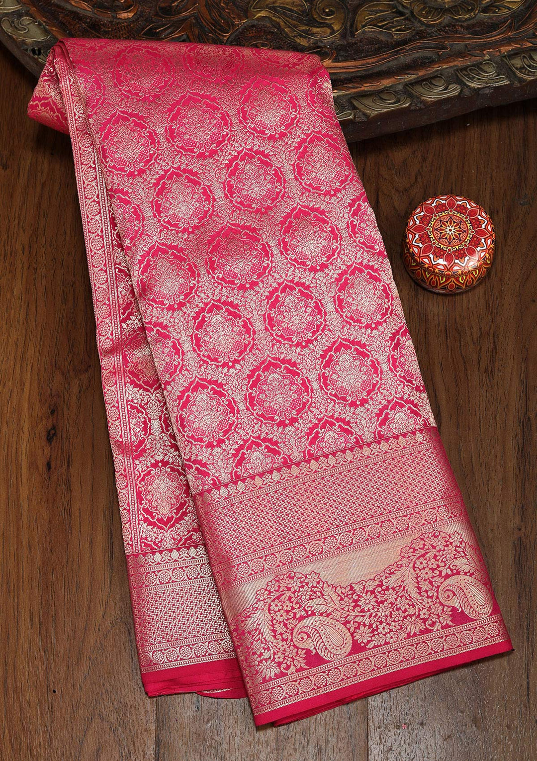 Magenta Pink Zariwork Pure Silk Saree