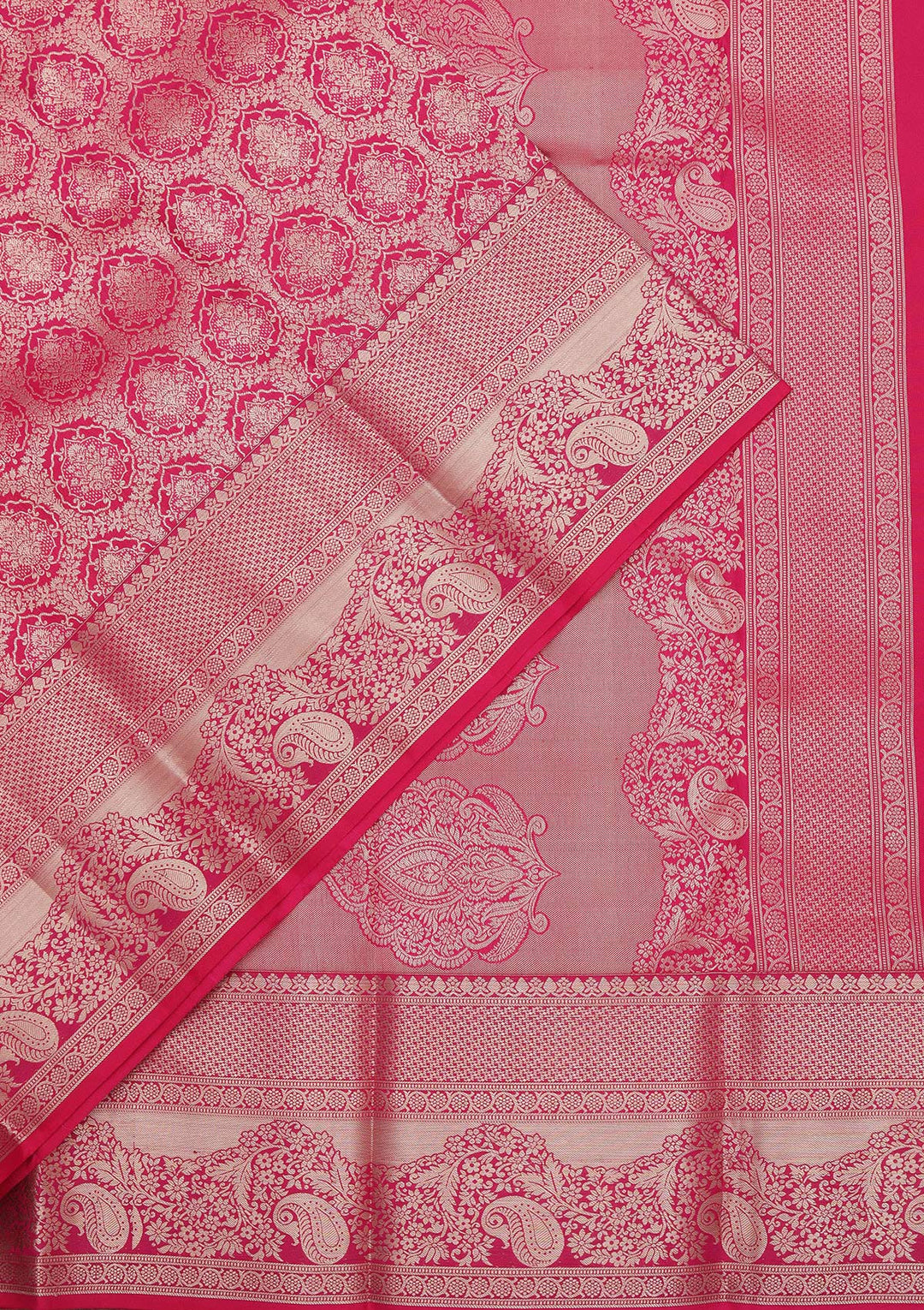 Magenta Pink Zariwork Pure Silk Saree