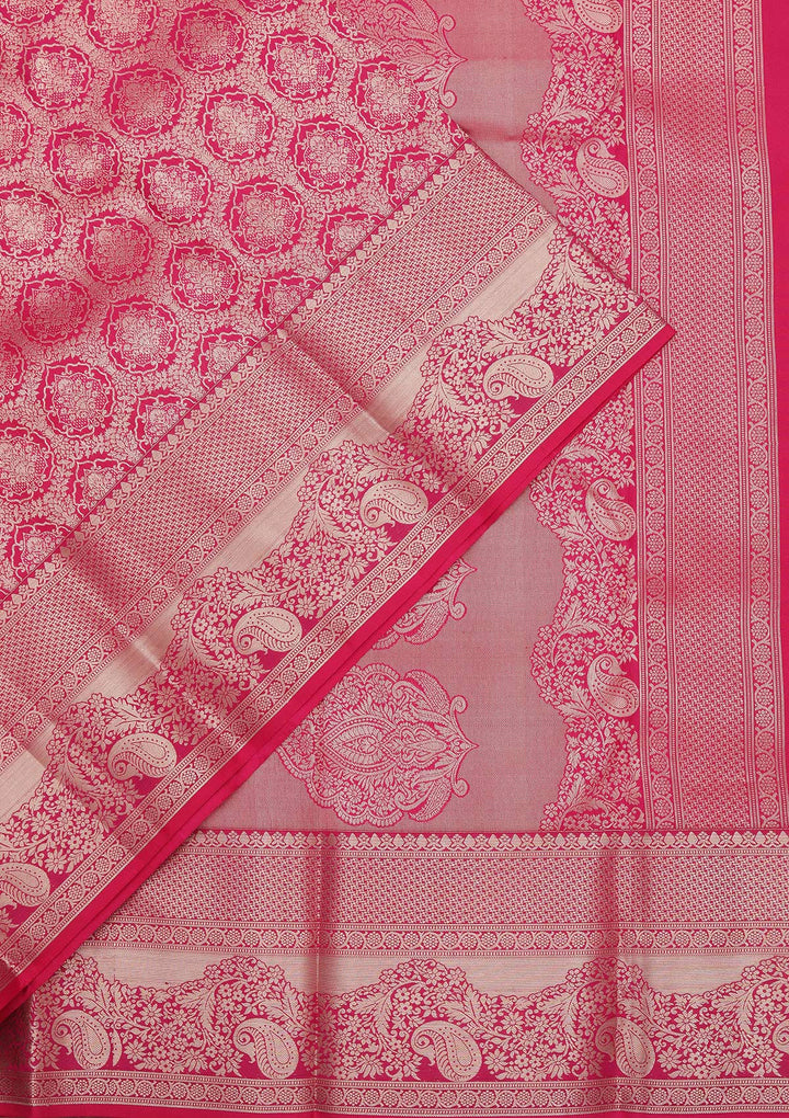 Magenta Pink Zariwork Pure Silk Saree