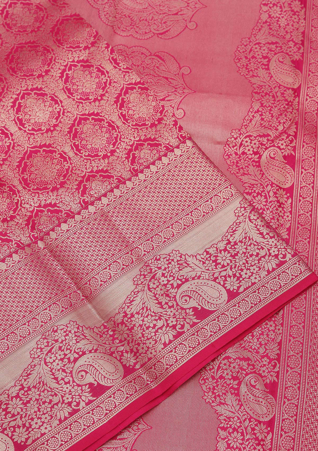 Magenta Pink Zariwork Pure Silk Saree
