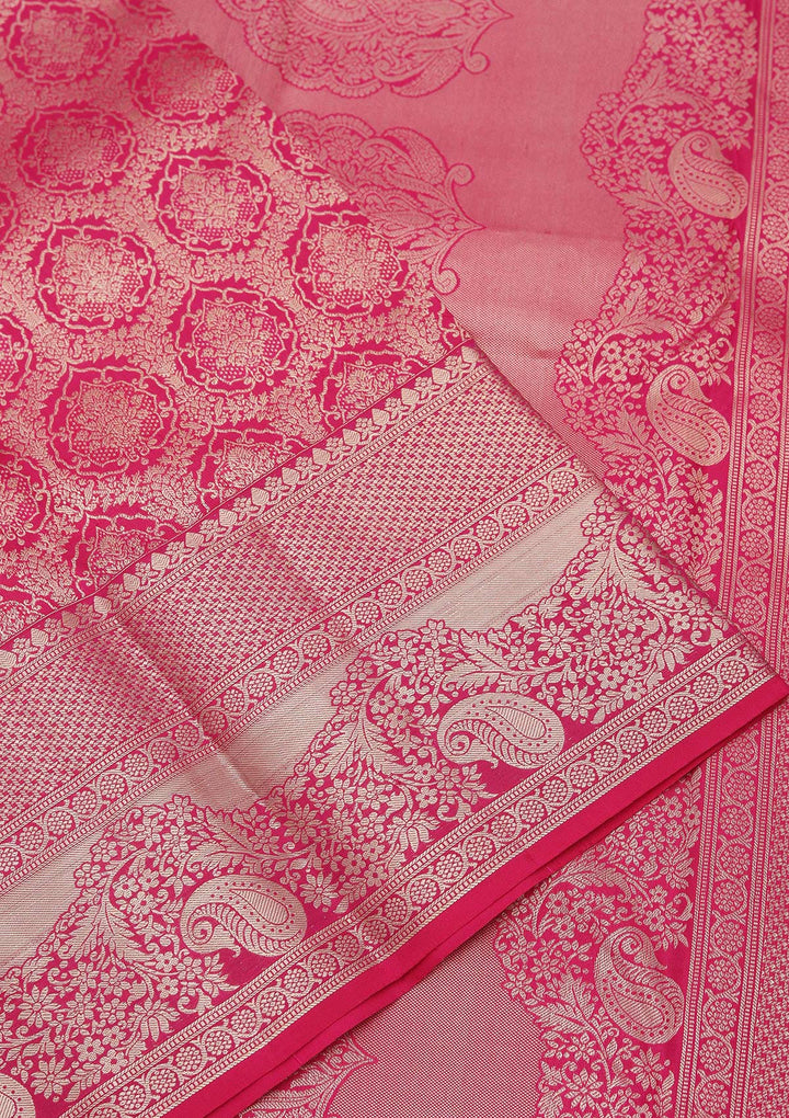 Magenta Pink Zariwork Pure Silk Saree