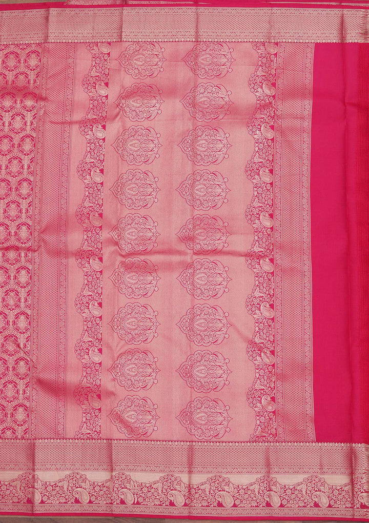Magenta Pink Zariwork Pure Silk Saree