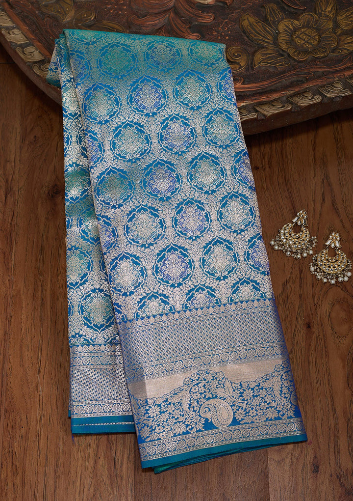 Peacock Blue Zariwork (Gold) Silk Silk_Saree