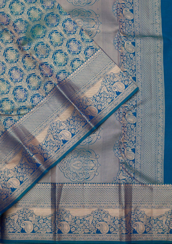 Peacock Blue Zariwork (Gold) Silk Silk_Saree