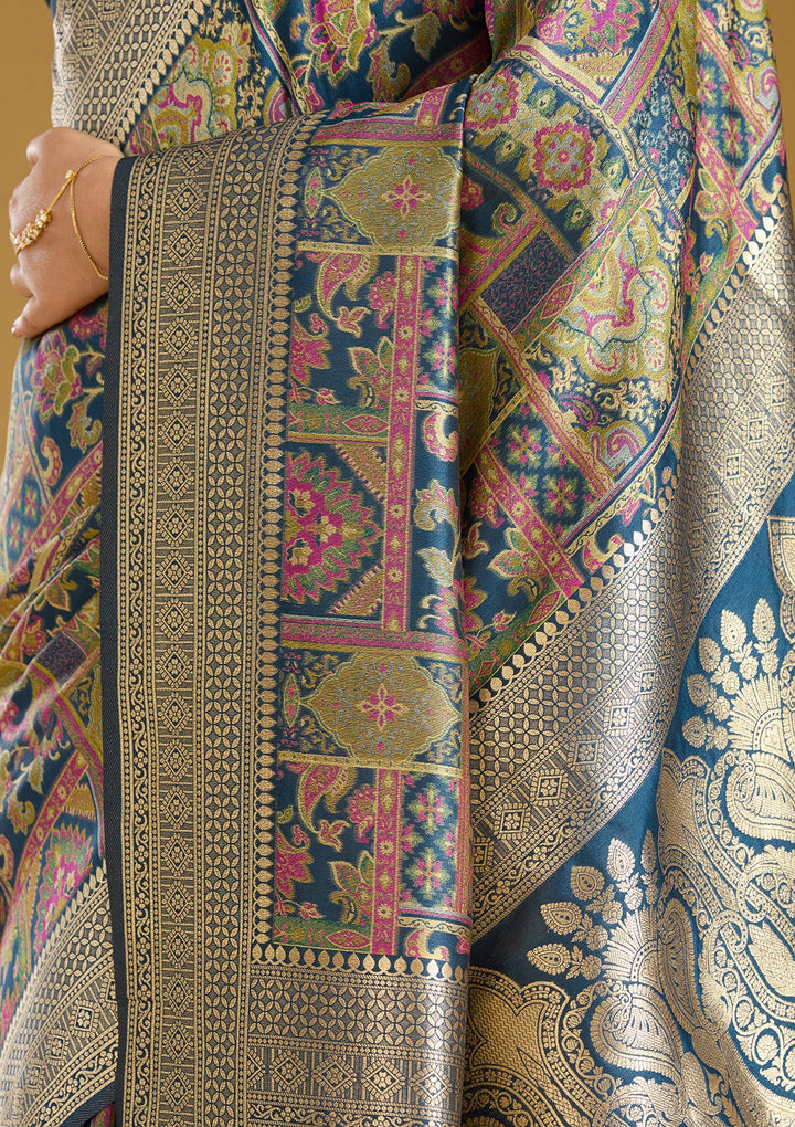 Peacock Blue Zariwork (Silver) Art Silk Silk_Saree