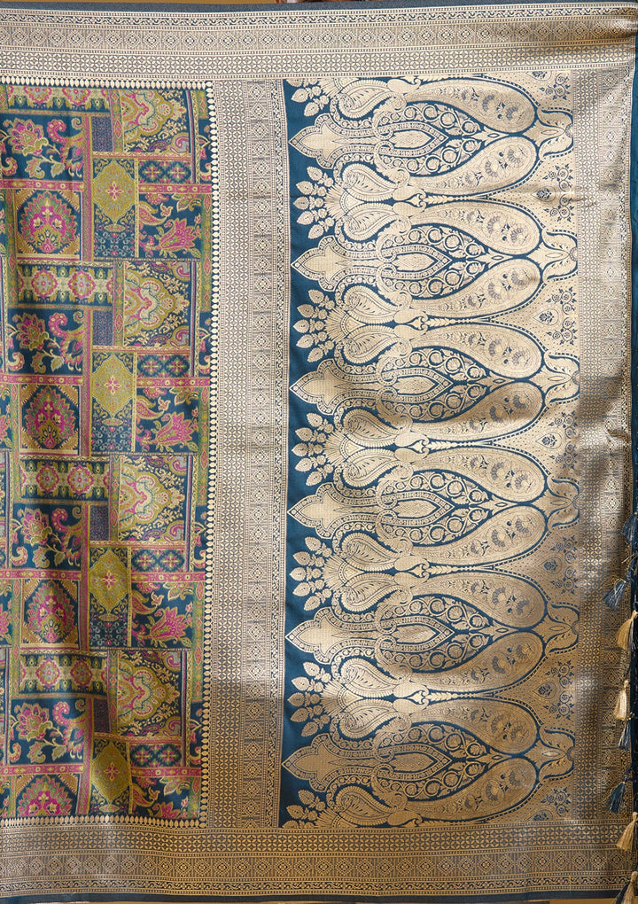 Peacock Blue Zariwork (Silver) Art Silk Silk_Saree