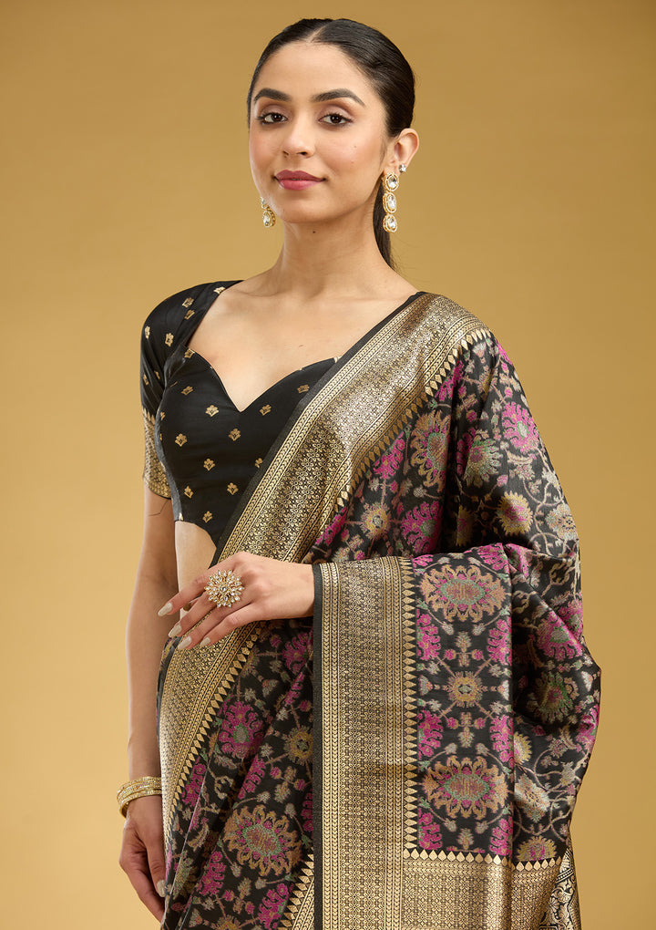 Black Zariwork (Silver) Art Silk Silk Saree