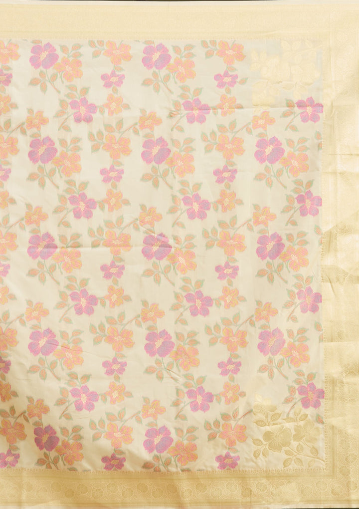 Cream Zariwork (Gold) Art Silk Silk Saree