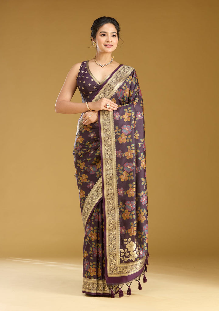 Wine Zariwork (Gold) Art Silk Silk_Saree