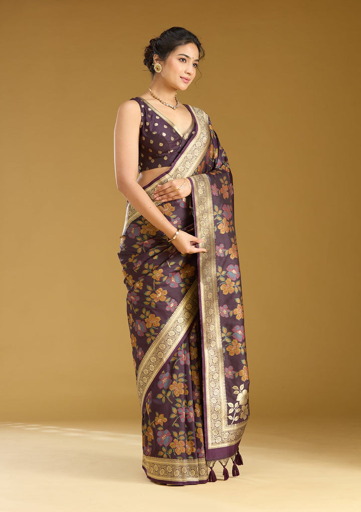 Wine Zariwork (Gold) Art Silk Silk_Saree
