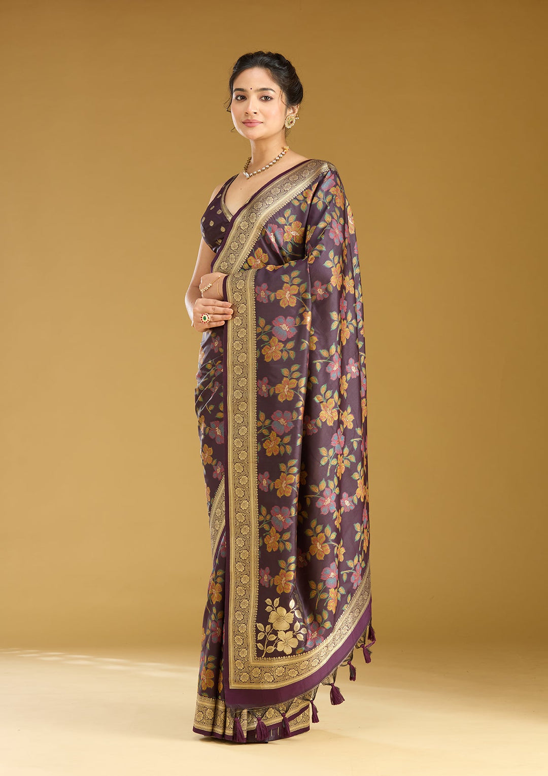 Wine Zariwork (Gold) Art Silk Silk_Saree