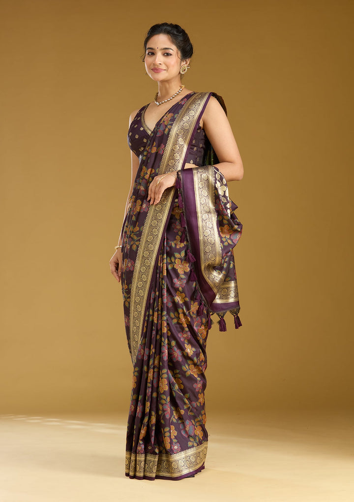 Wine Zariwork (Gold) Art Silk Silk_Saree