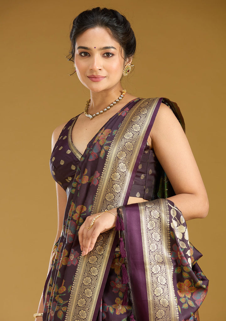 Wine Zariwork (Gold) Art Silk Silk_Saree