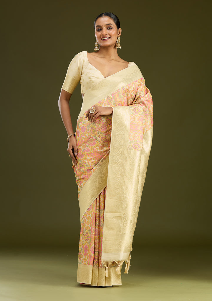 Cream Zariwork (Gold) Art Silk Silk Saree